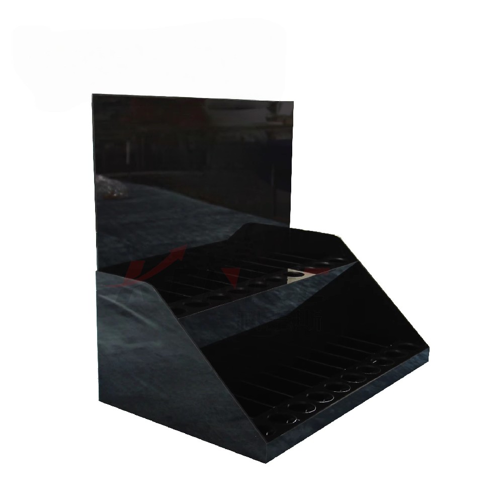 新设计黑色亚克力2层口红展示架 PMMA POP化妆品展示架 美妆店用
