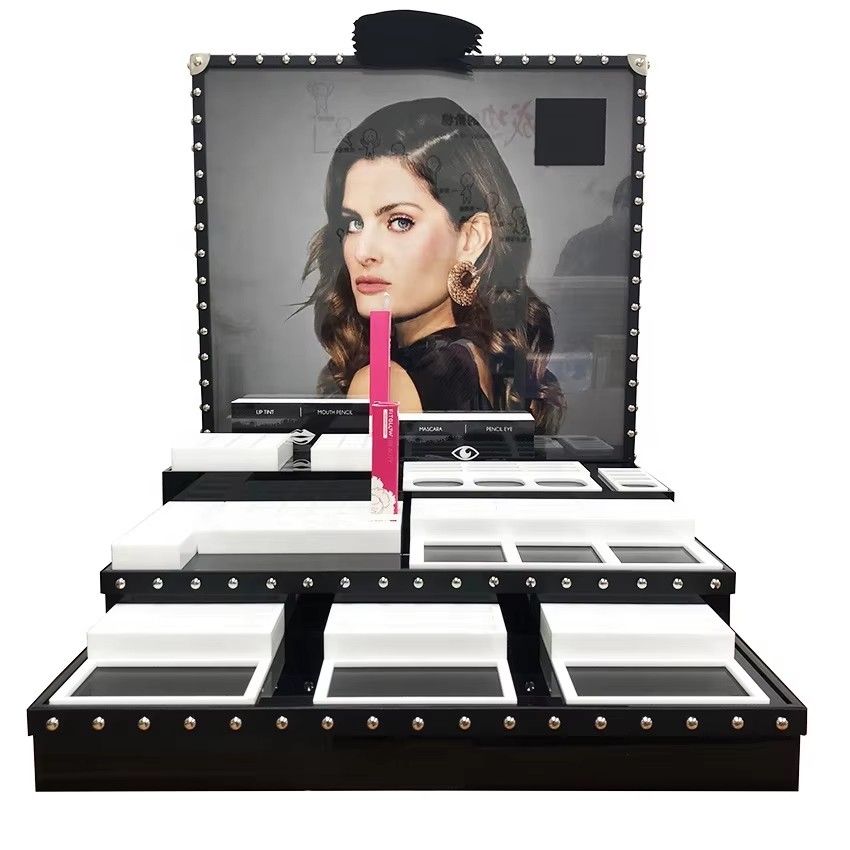 L型亚克力三层桌面口红化妆品展示架（美容店用）